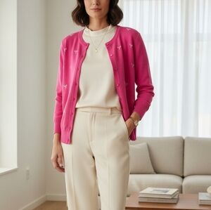 Cable & Gauge M Fuchsia Pink Bow Cardigan Barbiecore